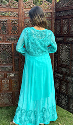 将图像加载到图库查看器中, Humaira Women's Lakhanvi Handcrafted Faux-Georgette Chikankari Dress - NC046556