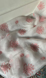Load image into Gallery viewer, Women's Lakhnavi Handcrafted Pure Organza Chikankari Unstitched Kurta And Dupatta Set- HONC0340872