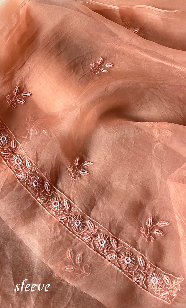 Women's Lakhnavi Handcrafted Pure Organza Chikankari Unstitched Kurta And Dupatta Set- HONC0314163