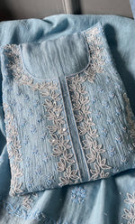 Load image into Gallery viewer, Saziya Women's Lakhnavi Handcrafted Mul Chanderi Semi - Stitched Kurta And Dupatta Set - HONC0300395