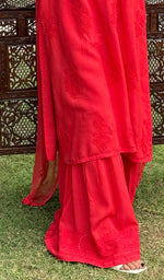 Load image into Gallery viewer, Women's Lakhnavi Handcrafted Modal Cotton Chikankari Kurta Dupatta And Palazzo Set - HONC0233481
