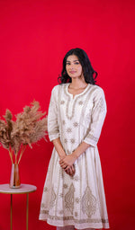 将图像加载到图库查看器中, Divya Women's Lucknowi Handcrafted Cotton Chikankari Anarkali Dress - HONC0213345