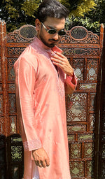 Load image into Gallery viewer, Men's Lucknowi Handcrafted Chanderi Chikankari Silk Kurta - HONC03224280
