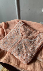 Load image into Gallery viewer, Women's Lakhnavi Handcrafted Mul Chanderi Semi - Stitched Kurta And Dupatta Set - HONC0309526