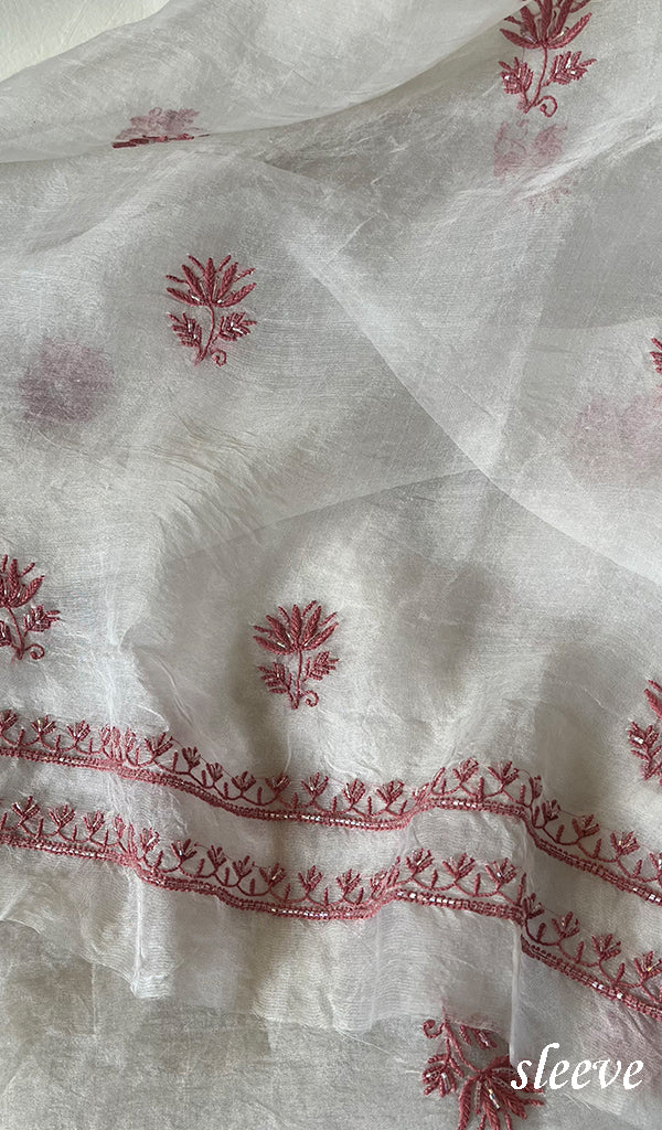 Women's Lakhnavi Handcrafted Pure Organza Chikankari Unstitched Kurta And Dupatta Set- HONC0271903