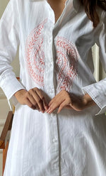 将图像加载到图库查看器中, Women's Lakhnavi Handcrafted  Linen Cotton Chikankari Kurti -  HONC0301624