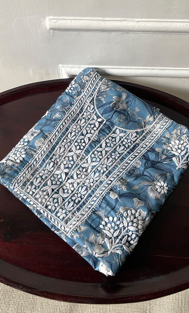 Women's Lakhnavi Handcrafted Cotton Chikankari Unstitched Kurti Fabric - HONC0315337