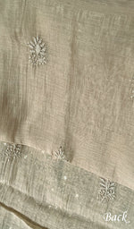 Load image into Gallery viewer, Women's Lakhnavi Handcrafted Mul Chanderi Chikankari Unstitched Kurta Dupatta Set - HONC0235823