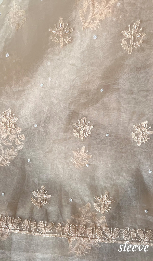 Women's Lakhnavi Handcrafted Organza Chikankari Unstitched Full Suit Material - HONC0271219