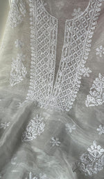 Load image into Gallery viewer, Women's Lakhnavi Handcrafted Organza Chikankari Unstitched Kurta And Dupatta Set - HONC0249871