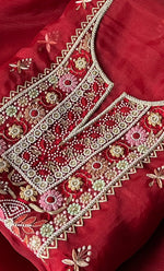 Load image into Gallery viewer, Women's Lakhnavi Handcrafted Pure Organza Chikankari Unstitched Kurta And Dupatta Set- HONC0335374