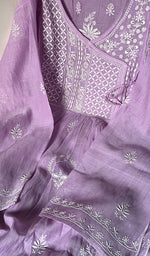 Load image into Gallery viewer, Women's Lakhnavi Handcrafted Mul Chanderi Chikankari Semi - Stitched Kurta Dupatta Set - HONC0235319