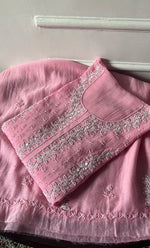 Load image into Gallery viewer, Saziya Women's Lakhnavi Handcrafted Mul Chanderi Semi - Stitched Kurta And Dupatta Set - HONC0324282
