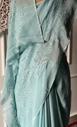 将图像加载到图库查看器中, Women's Lakhnavi Handcrafted Viscose Georgette Chikankari Saree - HONC0297220