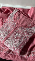 Load image into Gallery viewer, Women's Lakhnavi Handcrafted Mul Chanderi Semi - Stitched Kurta And Dupatta Set - HONC0282249