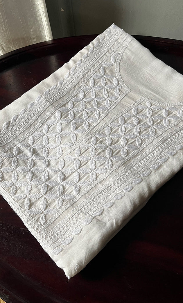 Women's Lakhnavi Handcrafted Modal Cotton Chikankari Unstitched Kurti Fabric - HONC0242107