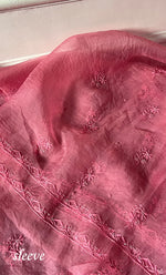 Load image into Gallery viewer, Women's Lakhnavi Handcrafted Pure Organza Chikankari Unstitched Kurta And Dupatta Set- HONC0327848