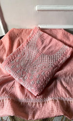 Load image into Gallery viewer, Women's Lakhnavi Handcrafted Mul Chanderi Semi - stitched Kurta And Dupatta Set- HONC0282407