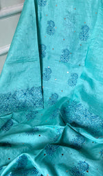 将图像加载到图库查看器中, Lakhnavi 手工制作的 Munga 丝绸 Chikankari Kurta 和 Dupatta 套装 - HONC0107590