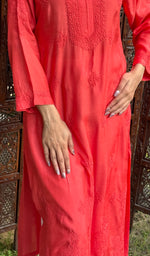 Load image into Gallery viewer, Women's Lucknowi Handcrafted Muslin Chikankari Kurti - HONC0181001