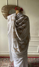 Load image into Gallery viewer, Women's Lakhnavi Handcrafted Pure Silk Georgette Chikankari Saree- HONC0178854