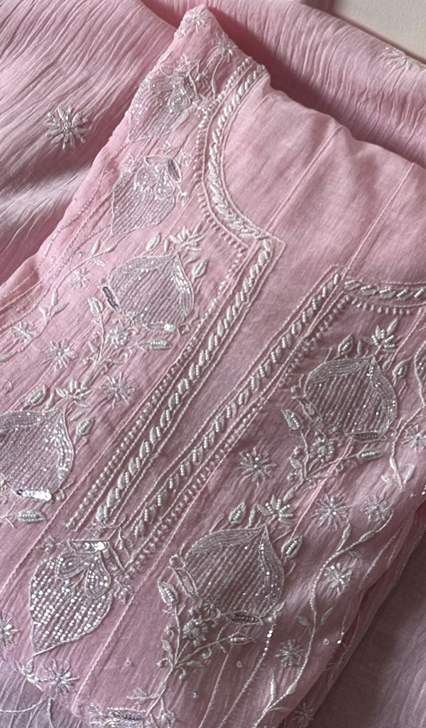 Laiba Women's Lakhnavi Handcrafted Mul Chanderi Semi - Stitched Anarkali And Dupatta Set - HONC0275206