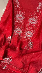 Load image into Gallery viewer, Women's Lakhnavi Handcrafted Mul Chanderi Semi - Stitched Kurta And Dupatta Set - HONC0246420