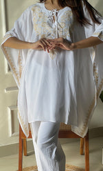 将图像加载到图库查看器中, Women's Lucknowi Handcrafted Cotton Chikankari Kaftan - HONC0297333