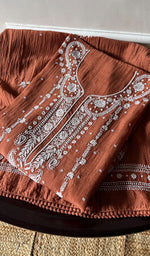 将图像加载到图库查看器中, Hana Women's Lakhnavi Handcrafted Mul Chanderi Semi - Stitched Kurta And Dupatta Set - HONC0290060