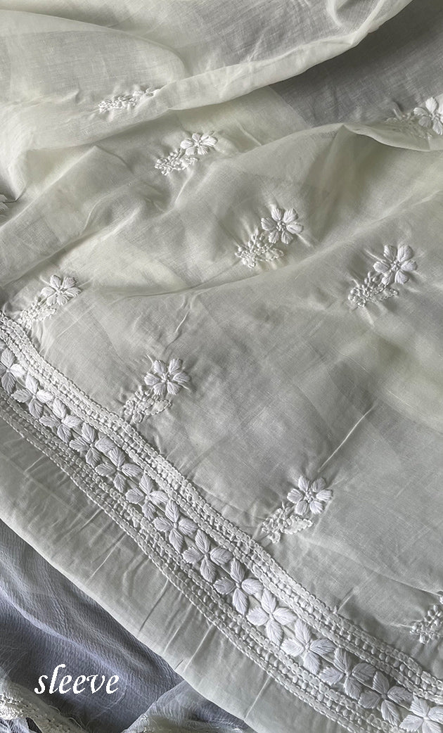 Women's Lakhnavi Handcrafted Unstitched Cotton Chikankari Suit Material - HONC0317378
