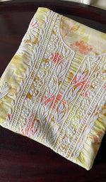 Load image into Gallery viewer, Women's Lucknowi Handcrafted Mul Cotton Chikankari Unstitched Kurti Fabric- HONC0157691