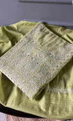 Load image into Gallery viewer, Women's Lakhnavi Handcrafted Mul Chanderi Semi - Stitched Kurta And Dupatta Set - HONC0270073