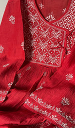 Load image into Gallery viewer, Women's Lakhnavi Handcrafted Mul Chanderi Chikankari Semi - Stitched Kurta Dupatta Set - HONC0178530