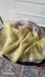 Load image into Gallery viewer, Women's Lakhnavi Handcrafted Pure Organza Chikankari Unstitched Kurta And Dupatta Set- HONC0362254