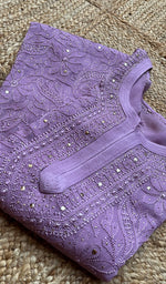 将图像加载到图库查看器中, Women's Lakhnavi Handcrafted Viscose Georgette Chikankari Kurti- HONC0172061
