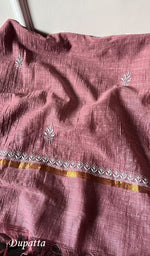 将图像加载到图库查看器中, Women's Lakhnavi Handcrafted Linen Cotton Semi -Stitched Anarkali And Dupatta Set - HONC0246474