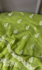 Load image into Gallery viewer, Women's Lakhnavi Handcrafted Unstitched Faux-Georgette Chikankari Suit Material - HONC0263407