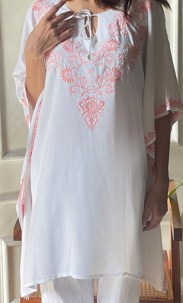 Women's Lucknowi Handcrafted Cotton Chikankari Kaftan - HONC0297349