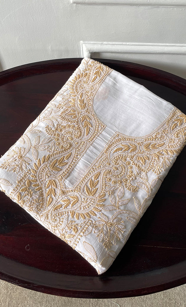 Women's Lakhnavi Handcrafted Cotton Chikankari Unstitched Kurti Fabric - HONC0318058