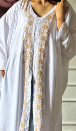 Load image into Gallery viewer, Women's Lucknowi Handcrafted Cotton Chikankari Kaftan - HONC0352340