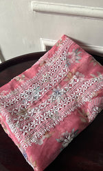 将图像加载到图库查看器中, Disha Women's Lakhnavi Handcrafted Organza Chikankari Unstitched Kurti Fabric - HONC0332149