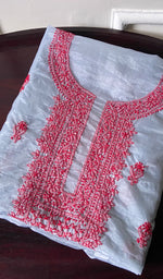 将图像加载到图库查看器中, Lakhnavi 手工制作的欧根纱 Chikankari 未缝合 Kurti 面料 - Honc0133589