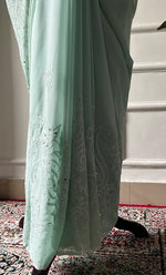 将图像加载到图库查看器中, Women's Lakhnavi Handcrafted Viscose Georgette Chikankari Saree - HONC0317904