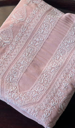 Load image into Gallery viewer, Lucknowi Handcrafted Pure Silk Georgette Chikankari Unstitched Men's Kurta Fabric - HONC0260879