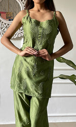 Load image into Gallery viewer, Amreena Women's Lakhnavi Handcrafted Chanderi Silk Chikankari Top And Pant Set - HONC0323051