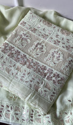 将图像加载到图库查看器中, Women's Lakhnavi Handcrafted Viscose Georgette Chikankari Full Suit Material - HONC0266304
