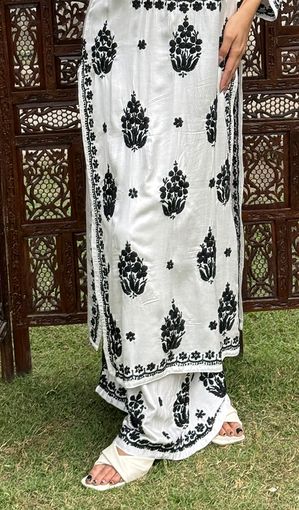 Shifa Women's Lakhnavi Handcrafted Modal Cotton Chikankari Kurta And Palazzo Set - HONC0205167