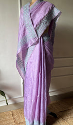 将图像加载到图库查看器中, Women's Lakhnavi Handcrafted Tussar Silk Chikankari Saree - HONC0284142