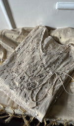 将图像加载到图库查看器中, Women's Lucknowi Handcrafted Tissue Chanderi Chikankari Semi - Stitched Kurta Dupatta Set- HONC0279325