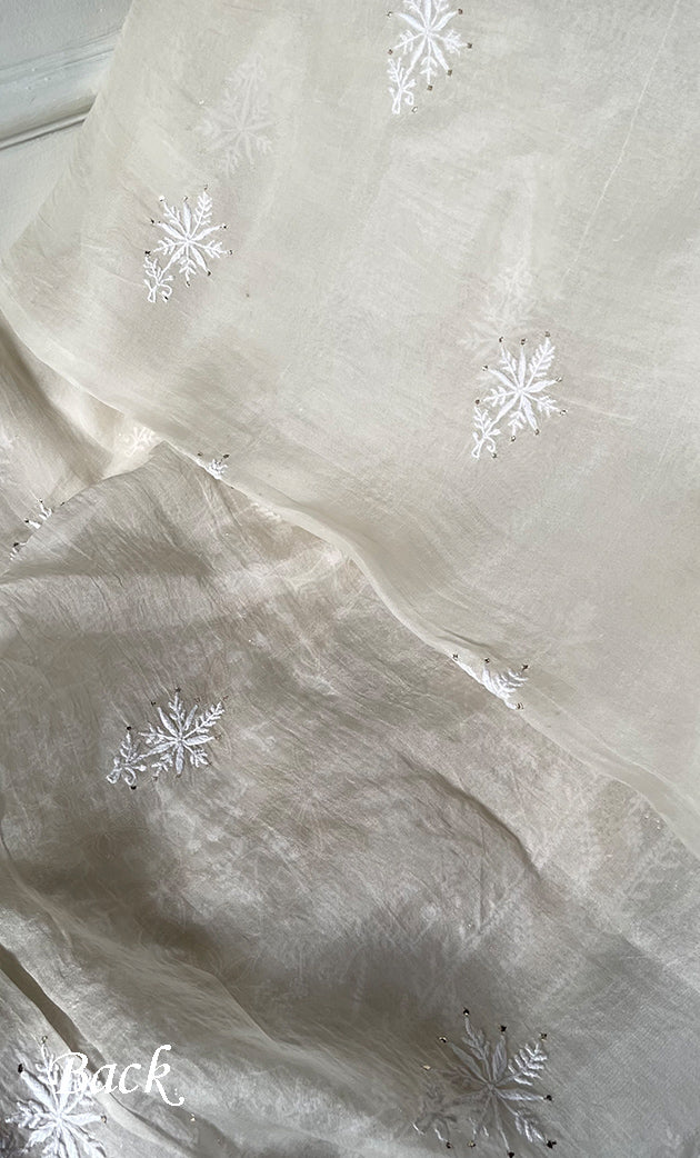 Women's Lakhnavi Handcrafted Pure Organza Chikankari Unstitched Kurta And Dupatta Set- HONC0320492